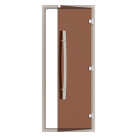 Дверь для сауны Sawo 742-4SGA-1, 790mm х 1890mm, бронза с порогом универсальная с вертикальной ручкой 558 (изогнутая), осина фото в интернет-магазине House Market
